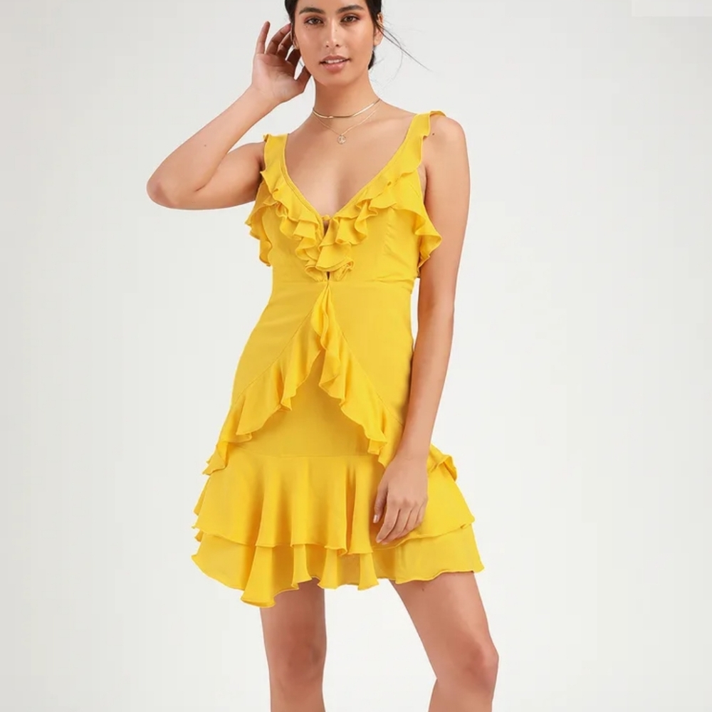 Lulus Carmela Yellow Ruffled Mini Dress